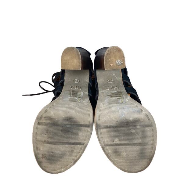 Mia Black Suede Caged Open Toe Lace Up Ankle Heels Women Sz 7 - Picture 8 of 12